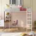 thumbnail image 2 of imerelez Full Size Metal Loft Bed with 2 Shelves and one Desk ,White, 2 of 9