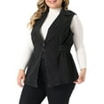 thumbnail image 4 of Agnes Orinda Plus Size Women's Denim Jacket Sleeveless Waistline Notched Lapel Button Denim Vests, 4 of 5