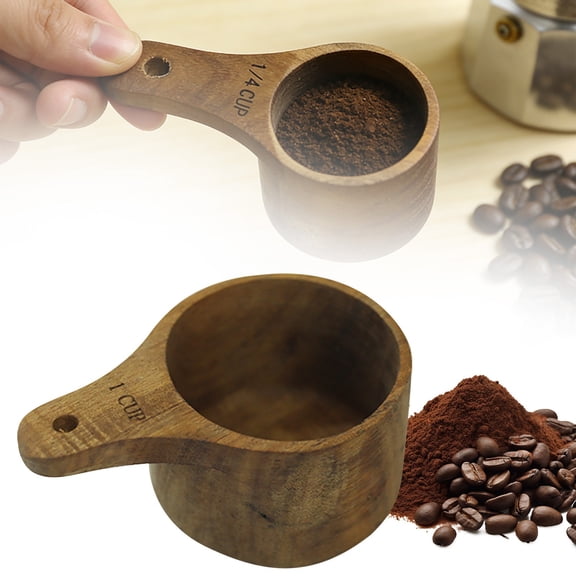 Stackable Wooden Measuring Cups with Handles, Kitchen Baking Tool for Coffee, Cooking & Measuring Ingredients, 3.5"