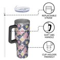 thumbnail image 4 of 40oz Pioneer Flower Floral Print Pattern Insulated Tumbler with Handle, BPA-Free Leak Proof Lid and Straws, Double Wall Vacuum, Hot 12h/Cold 34h, 4 of 6