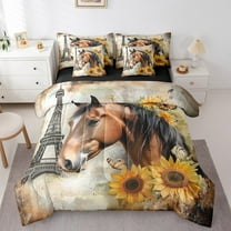 Erosebridal 3D Horse Bedding, Rustic Farmhouse Bed in a Bag, Vibrant Sunflower Reversible Bed Set, Microfiber Room Decoration, 7pcs