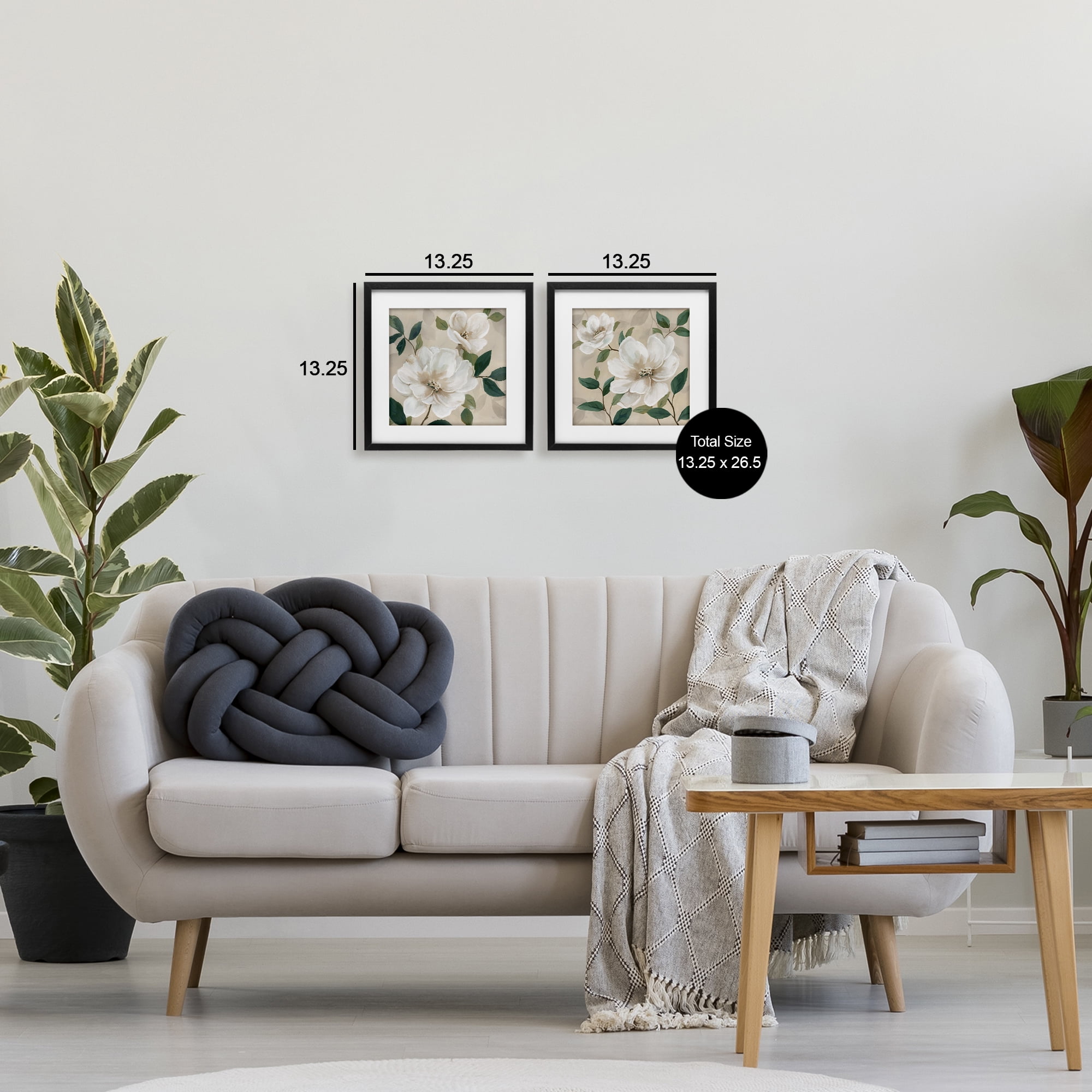 Stupell Industries Serene White Blossoms & Foliage 2 Piece Black Framed Print Under Glass Set, design by Nan