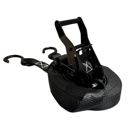 1" Black Ratchet Strap w/Vinyl S Hook | LENGTH OPTIONS