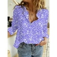 thumbnail image 3 of Yigetop Polka Dot Tops for Women, Women's Casual V Neck Floral Print Roll Up Long Sleeve Chiffon Button Down Blouses Top Shirts Chiffon Blouses for Women Purple 3XL, 3 of 5