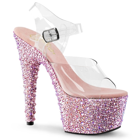 *7" Heel, 2 3/4" PF Ankle Strap Sandal w/Multi Sized RS - Clr/Lavender Multi RS, 9