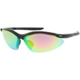 thumbnail image 2 of TR-90 Semi Rimless Sports Wrap Sunglasses Ribbed Arms Mirrored Lens 74mm (Black / Pink Green Mirror), 2 of 4