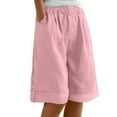 thumbnail image 3 of ZVAVZ Summer Bermuda Shorts for Women Plus Size Cotton Linen Elastic Buttons Shorts Baggy Comfy Fit Shorts with Pockets Pink,XL, 3 of 6