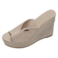 thumbnail image 6 of Rokment Cotton Linen Espadrilles Platform Wedge Sandals for Women 2026 Summer Beach Trendy Casual Peep Toe Extra Chunky Heeled Slip on Slides Backless Dressy Slippers Beige Size 6, 6 of 7