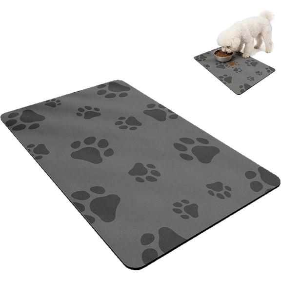 Pet Feeding Mat, Absorbent Quick-Dry, Waterproof Rubber Backing, Black Small, For Cat Dog Bowls And Water Dispensers