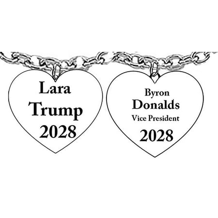 TRUMP, Lara Trump 2028, President, Byron Donalds, Vice President, Silvertone Heart, Adjustable Necklace. What A Wonderful Gift For Yourself, Or Someone Special. Gift Ready Comes In A Black Velvet