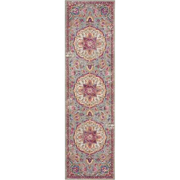 2’ x 8’ Gray and Pink Medallion Runner Rug