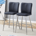 thumbnail image 2 of Ciphrias Bar Stools Set of 2, Black PU Leather Upholstered Counter Height Chairs with Backrest Footrest Silver Metal Legs for Kitchen Island Bar, 2 of 8