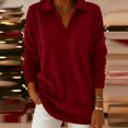 thumbnail image 3 of ZUKMRJPC Womens V Neck Fleece Sweatshirt Long Sleeve Lapel Slim Fit Solid Color Pullover Casual Warm Fall Winter Trendy Tops, 3 of 4