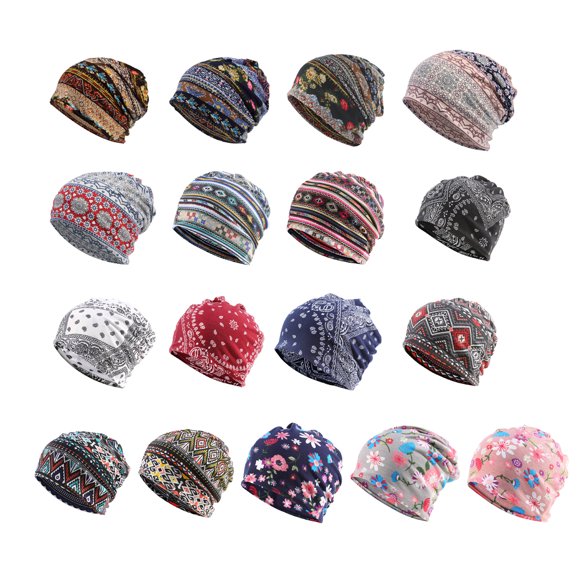 Becaristey Beanie Hat Bohemian Style Hijab Colorful Turban Fashion Headwear Bonnet Black floral 1Set