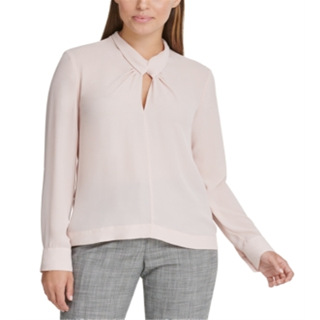 DKNY Women's Twist Neck Top Pink Size Petite X-Large