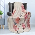 thumbnail image 4 of Floral Soft Flannel Fleece Throw Blanket, Cherry Blossoms Sakura Eastern Old Style Painting Print Vintage Theme, Cozy Plush for Indoor and Outdoor Use, 50" x 60", Pink Beige Grey, by Ambesonne, 4 of 5