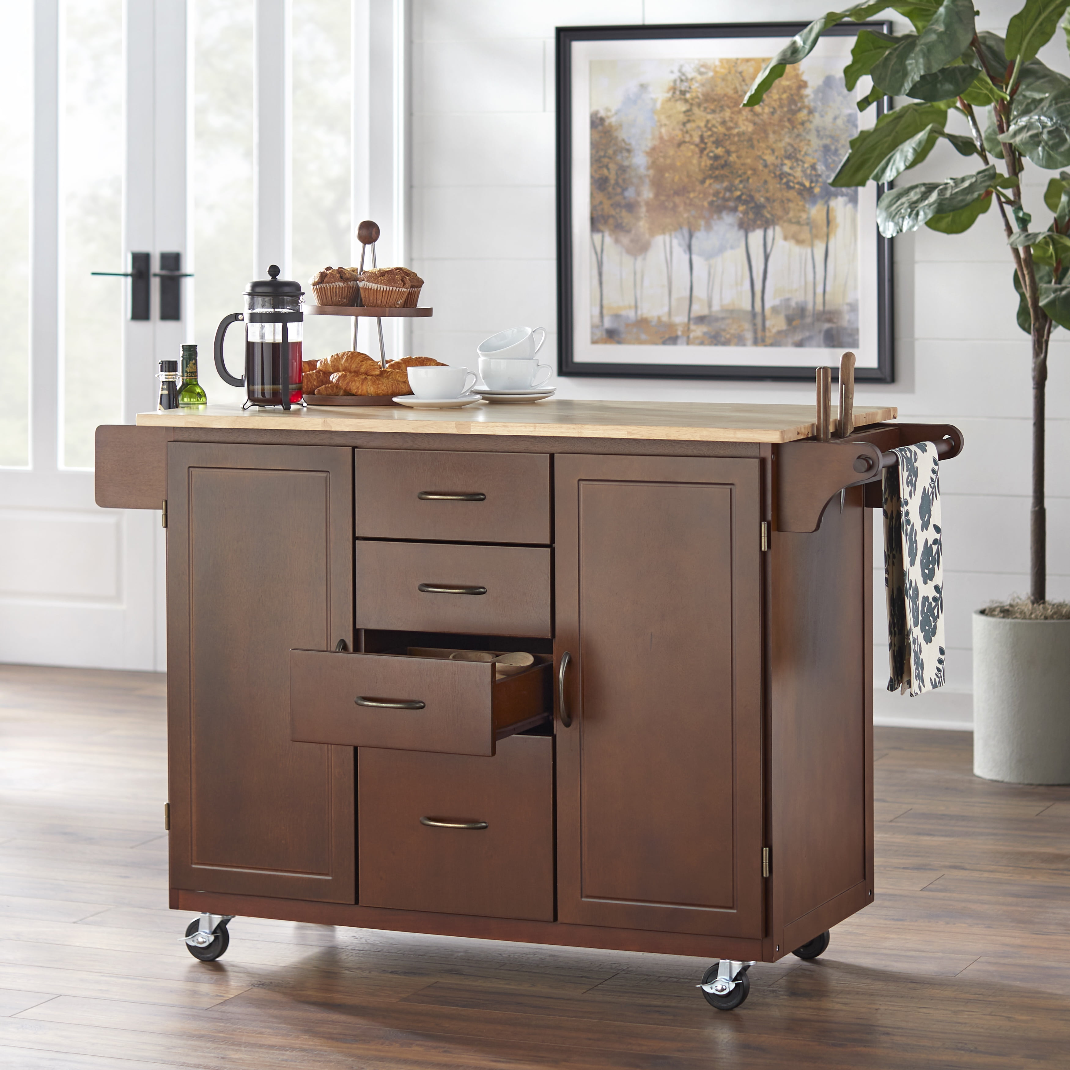 TMS Large Kitchen Cart with Wood Top Black