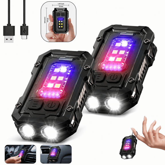 2PCS Rechargeable Keychain Flashlight Mini EDC COB LED Pocket Work Light Portable Waterproof Clip On Flashlight 500 Lumens USB Rechargeable Emergency Camping Hiking Light Black