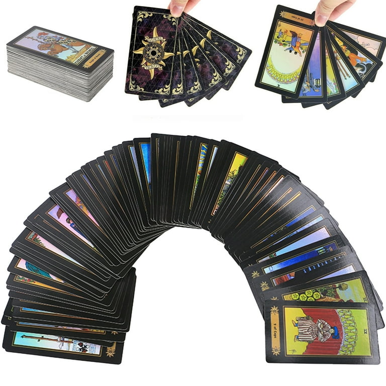 Qenwkxz Tarot Cards Deck, Holographic Paper, 78 Cards, English
