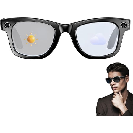 AI Smart Glasses, 800W Camera & 1080P Video, Smart Glasses with Camera and Bluetooth, AI Glasses for Calls & Musi,UV Protection,Anti-Blue Light Glasses Everyday Wear (Colour Change)