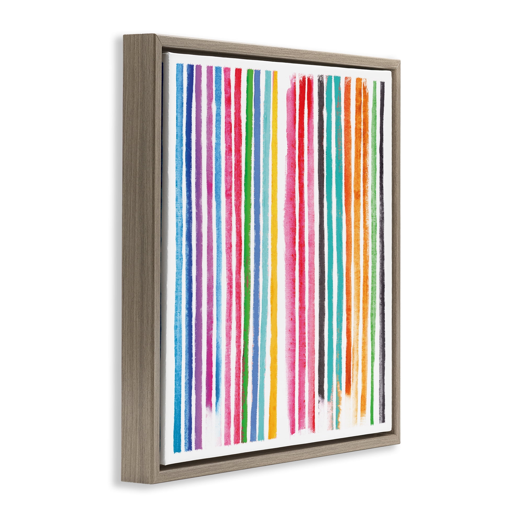 Stupell Industries Colorful Vertical Stripes Brown Framed Floater Canvas Wall Art, design by Amber Sterling