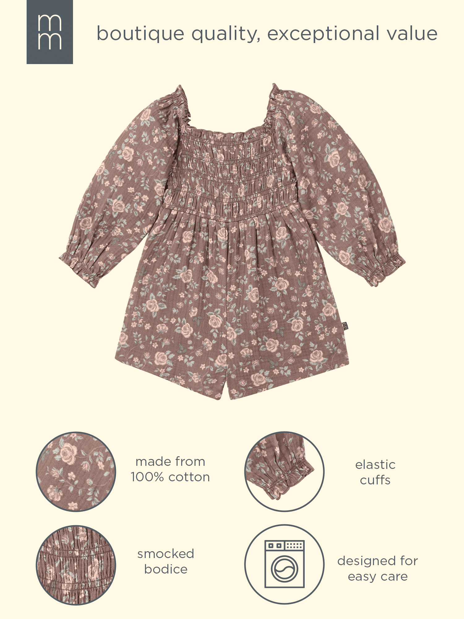 Modern Moments by Gerber Toddler Girl Smocked Romper, Sizes 12 Months - 5T