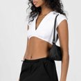 thumbnail image 3 of Top corto de manga corta para mujer, Top corto acanalado con cuello en V profundo, Tops ultracortos informales de verano, Blanco M, 3 of 6