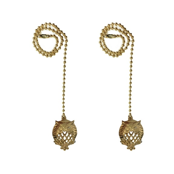 Royal Designs 24 Inch Adjustable Ceiling Fan Pull Chain Extension with All Seeing Owl Ornament, Polished Brass, Set of 2