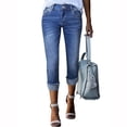 thumbnail image 2 of ASDFVBKG Women's Capri Jeans Cropped Trendy Jeans Stretch Denim Pull on Raw Hem Summer Denim Trouser&nbsp; Light Blue 2XL, 2 of 3