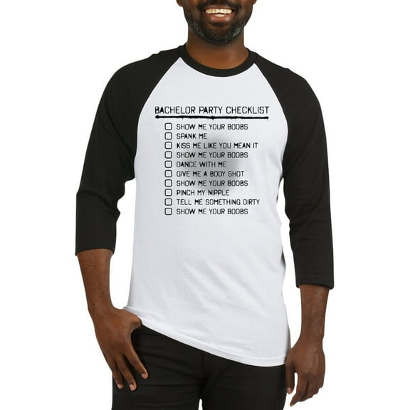 CafePress - Bachelor Party Checklist Spray Painted Baseball Je - Cotton Baseball Jersey, 3/4 Raglan Sleeve Shirt