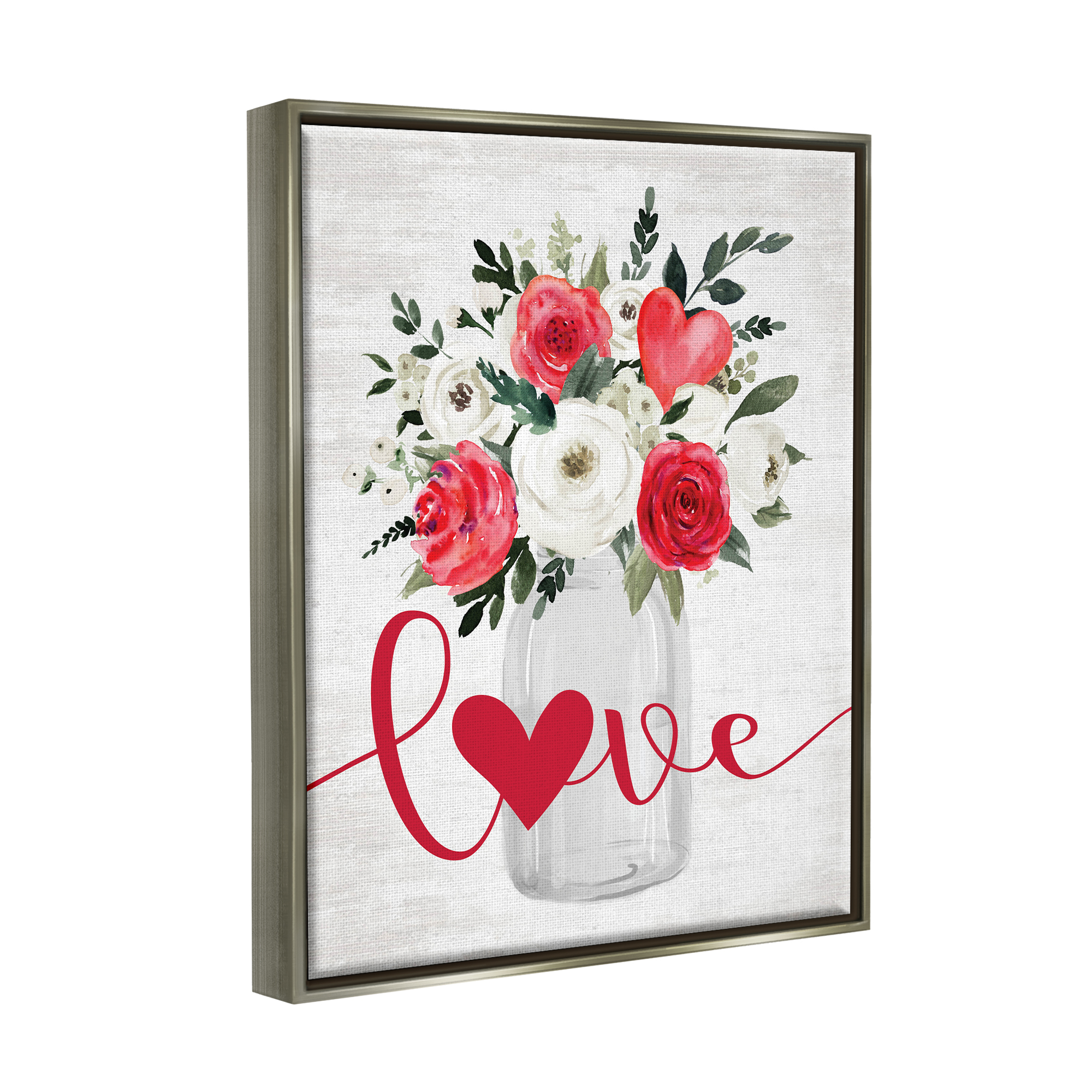 Stupell Industries Floral Valentine's Love Bouquet Botanical & Floral Painting Gray Floater Framed Canvas Art Print Wall Art, 25 x 31
