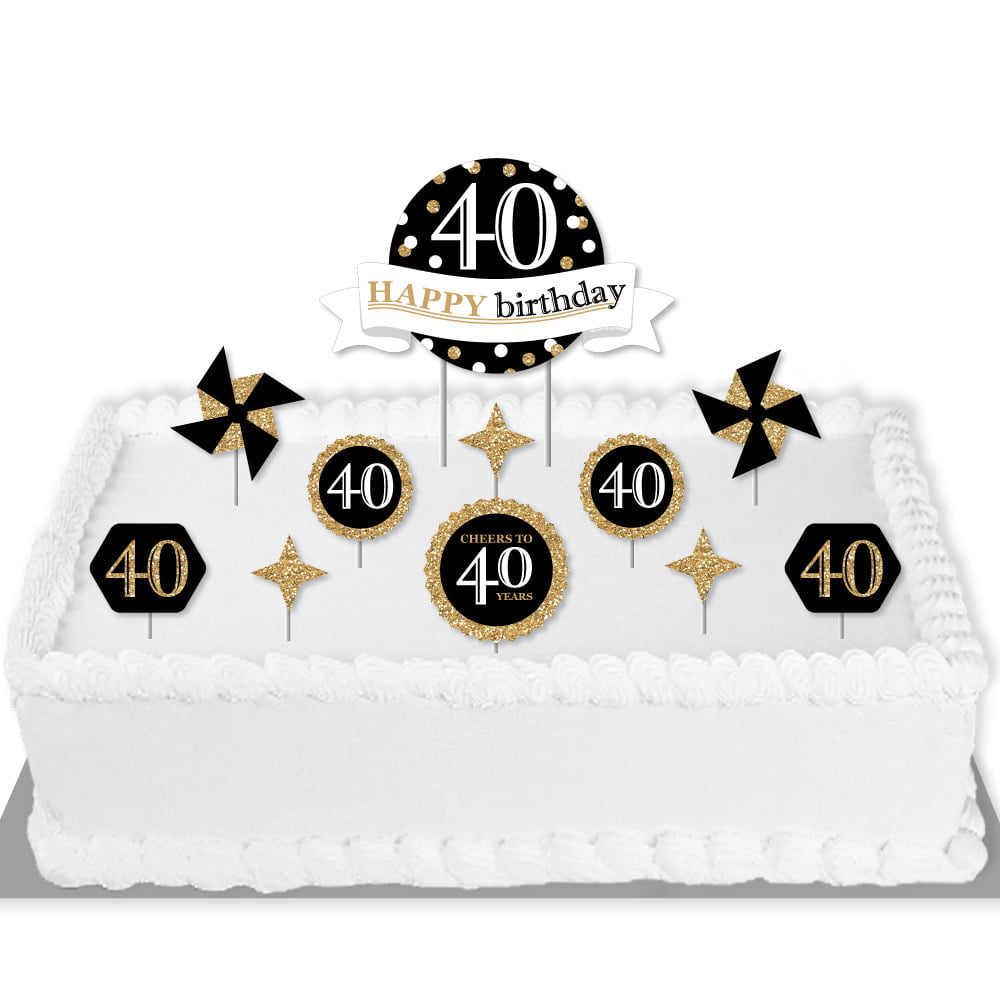 Decorations and Tableware for 24 Happy Birthday Creative Converting Black/Gold Glitter 40th Birthday Party Supplies Pack 