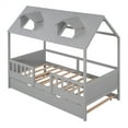 thumbnail image 6 of Twin Size House Bed with Roof and Roll-out Trundle for Boys Girls, Solid Wood Bed Frame with Guardrail,Space-Saving Design, No Box Spring Needed ,Gray, 6 of 7