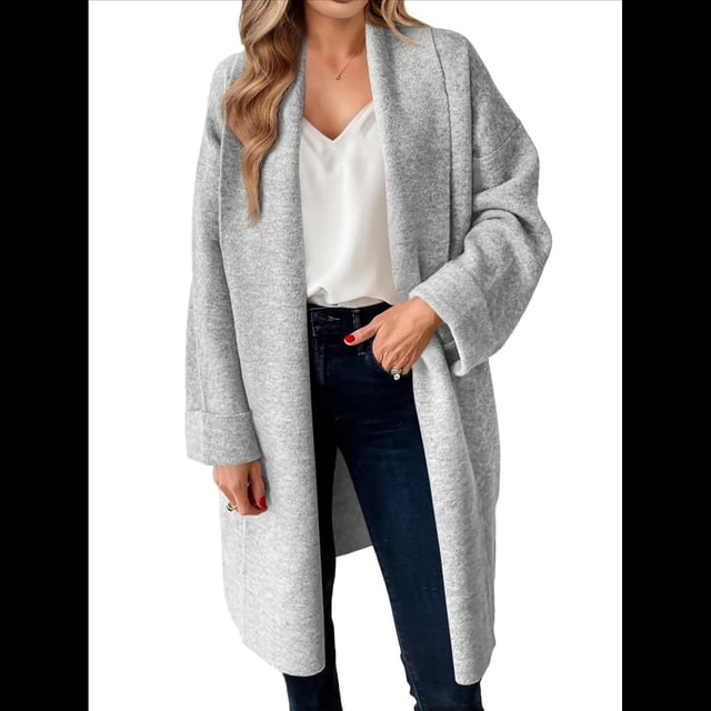 Cárdigan para Mujer, Grueso, Abierto, de Punto Holgado, de Gran Tamaño, para Otoño, Moderno, para Abrigo Gris M