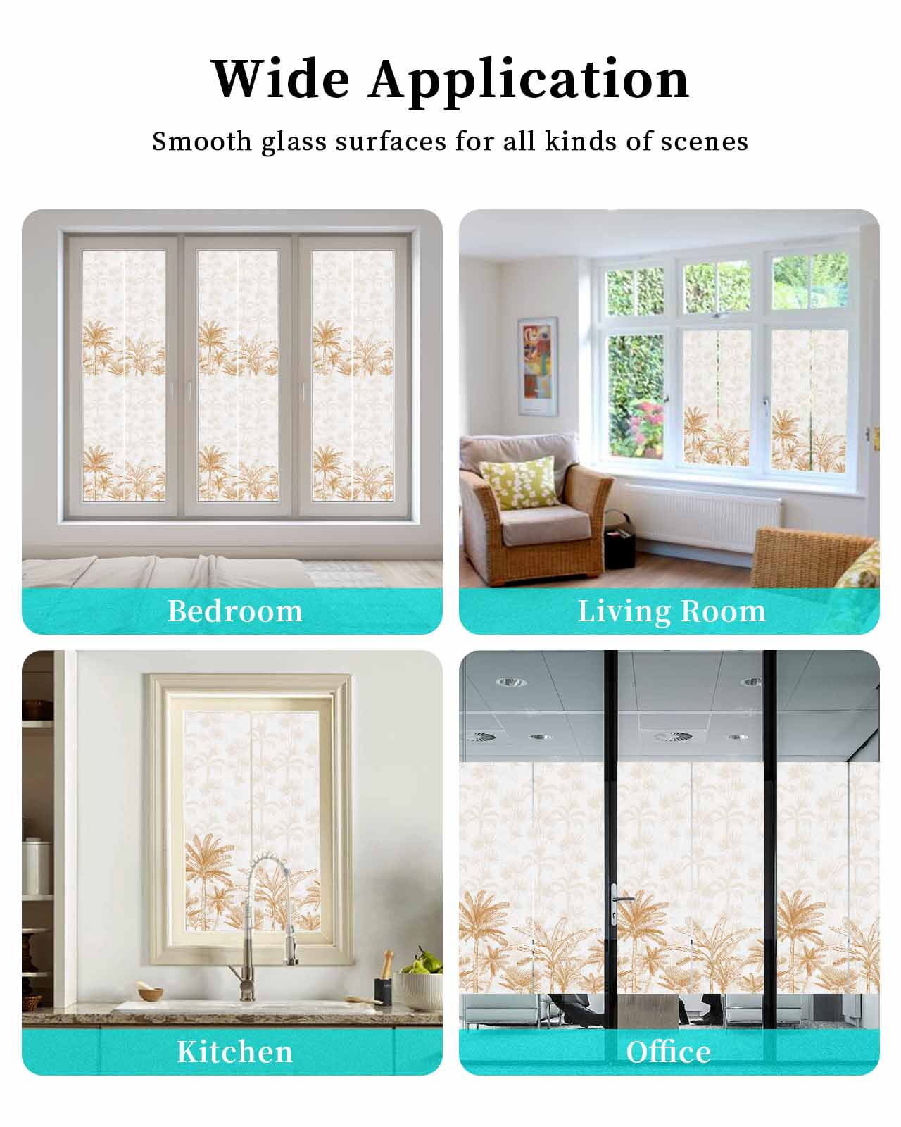 Window Privacy Film, Orange Tropical Palm Tree UV Sun Blocking Window Tint Film Heat Control One Way Blackout Window Film, Summer Botanical Monstera Plants Non Adhesive Static Cling 35.4x78.7 In