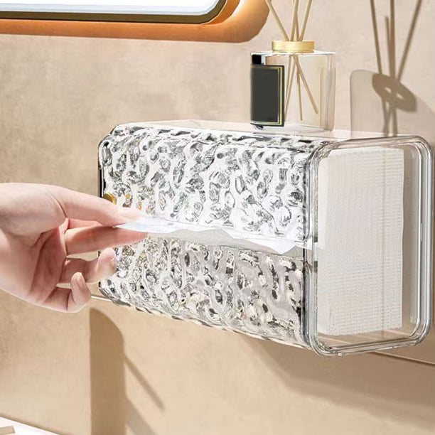 Caja dispensadora de papel higiénico para baño montada en pared | Instalación sin taladro ni perforación | Organizador para baño, oficina y hogar | Plástico | Verde/Blanco | 8.5x4.9x4.1 pulgadas | 1