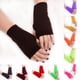 thumbnail image 3 of Nvzi Guantes de punto cálidos sin dedos para invierno, con orificios para el pulgar, calentadores de muñecas y brazos, color morado, 3 of 3