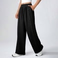 thumbnail image 3 of Bloomae Womens Wide Leg Linen Pants Summer Casual Button Decor Baggy Elastic High Waisted Palazzo Beach Vacation Slacks Trousers with Pockets Black M, 3 of 8