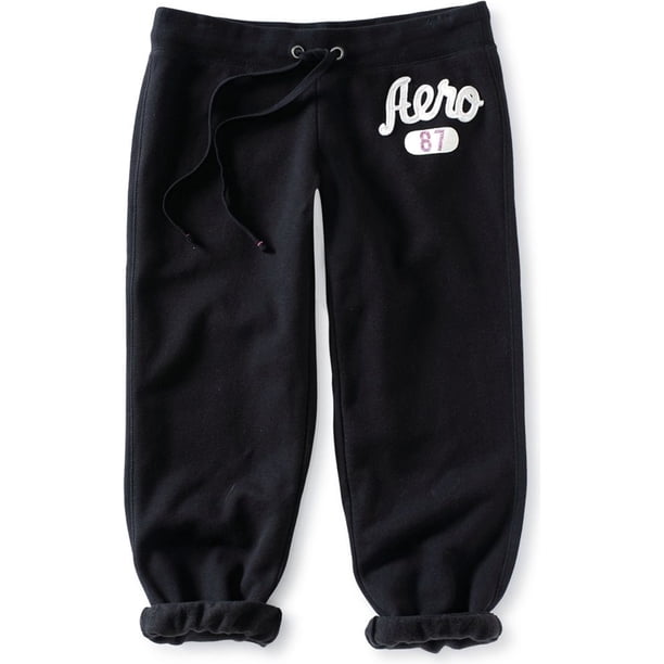 Aeropostale Womens Comfy Fit Cropped Casual Sweatpants, Negro, Small Aeropostale Pantalones deportivos