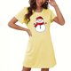 thumbnail image 1 of Camisón corto navideño para mujer, talla grande, cuello redondo, manga corta, estampado en el pecho, vestido de noche para mujer, 1 of 3