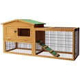 thumbnail image 1 of PawHut Wooden Rabbit Hutch w/ Ramp Openable Roof Pull-out Tray, Yellow, 1 of 10
