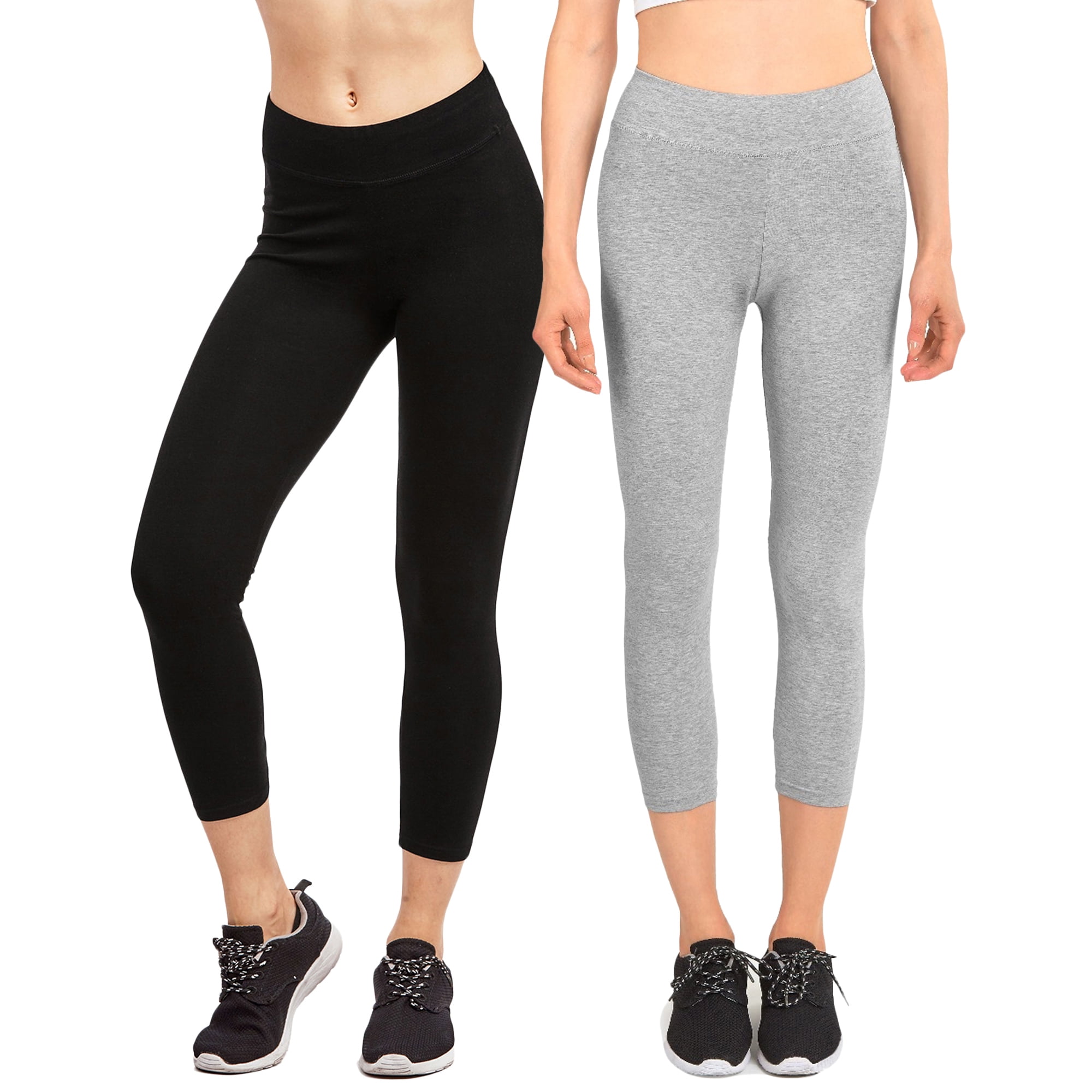 Women & Plus Soft Cotton Active Stretch Capri Length Lightweight Leggings : 2PK-Black/H Grey (Capri Length), 3X