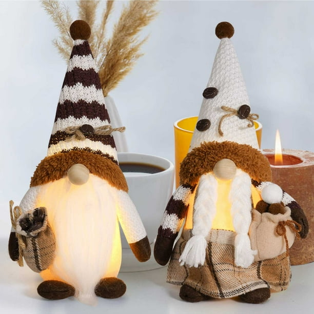 Decoración de gnomos de café | Accesorio de barra de café para exhibición de bandeja escalonada - Muñeco de tela de felpa marrón crema | Adorno de mesa de estación de café para cocina en el hogar