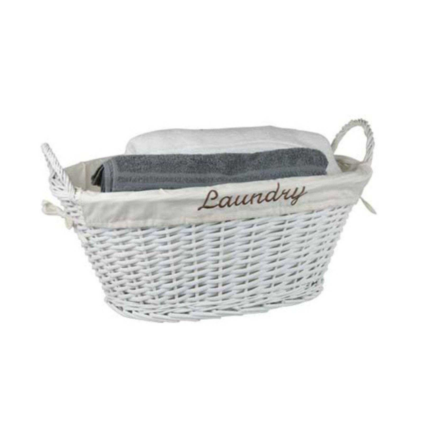Wicker White Deep Storage Basket with White Inner Liner Home Hamper Baby Gift 