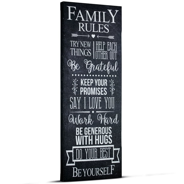 Crystal Art 'Family Rules' Black and White Inspirational Typography