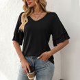 thumbnail image 7 of vigerkar Women's Summer Tops 2026 Dressy Casual Ruffle Short Sleeve T Shirts Baggy Textured Blouses Tops Vacation Outfits (Black, L), 7 of 7