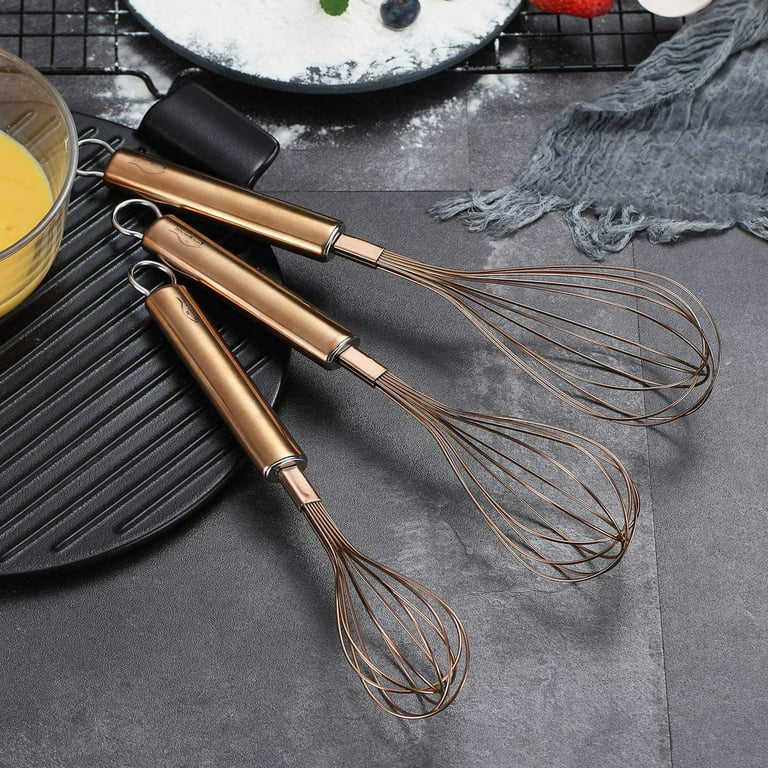 ReaNea Rose Gold Whisk Set Pack of 3 Stainless Steel 8 10 12 Whisks for  Cooking, Beater, Kitchen Wire Wisk