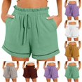 thumbnail image 1 of CFLVAEK Shorts for Women Ruffle Waist Drawstring High Waisted Shorts with Pockets Beach Vacation 2025 Trendy Shorts Wine M, 1 of 10