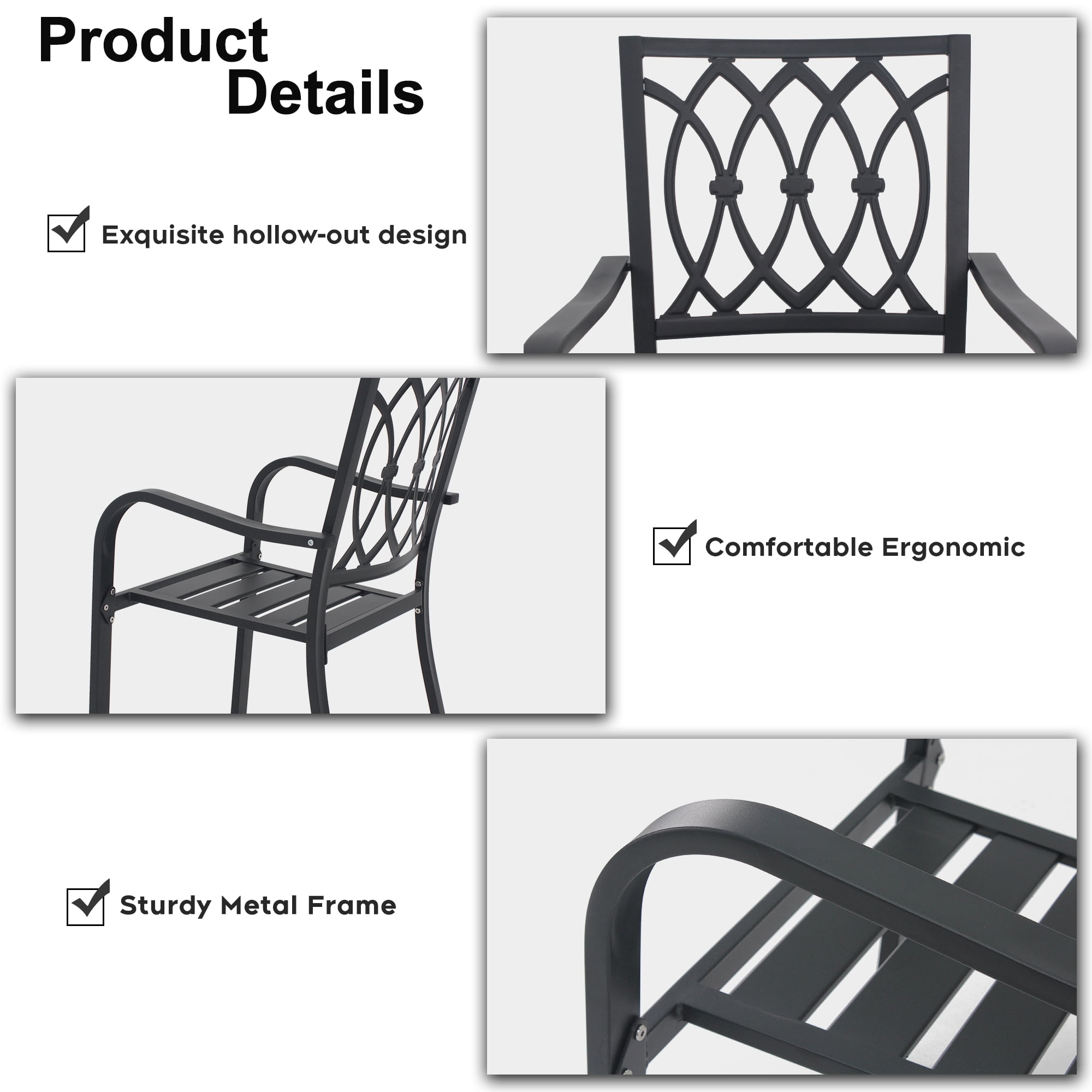 Heavy Duty Stacking Patio Dining Chair with 350 lb Capacity, Ergonomic Breathable Outdoor Chair with Slatted Design for Garden BBQ Party Camping, 30-Min Assembly, Black