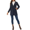 thumbnail image 2 of INSPIRE CHIC Women's Half Lapel Long Sleeves One Button Winter Mid-Length Overcoat S Navy Blue, 2 of 5